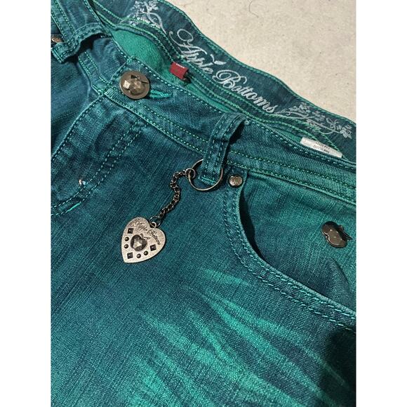 Vintage Y2K Rare Apple Bottoms Jeans by Nelly Green Washed Straight Jean Size 14 - Picture 4 of 8